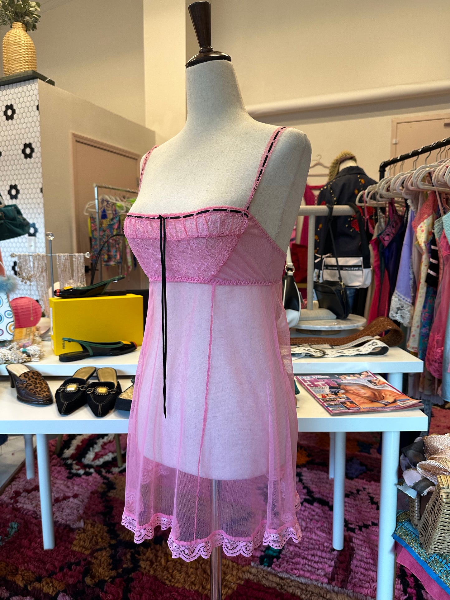Y2K Mesh Milkmaid Slip (S)