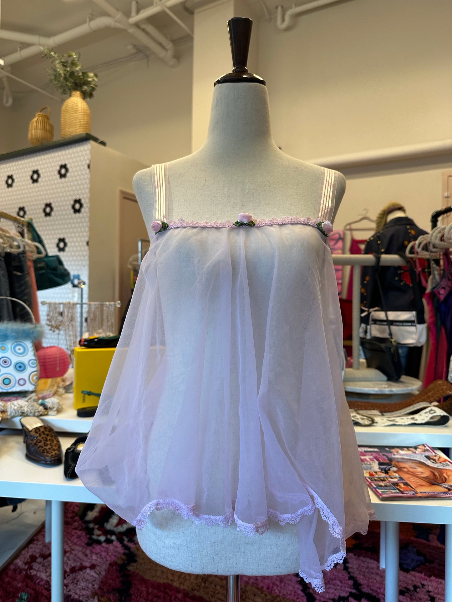 Pink Sheer Rosette Top (XS/S)
