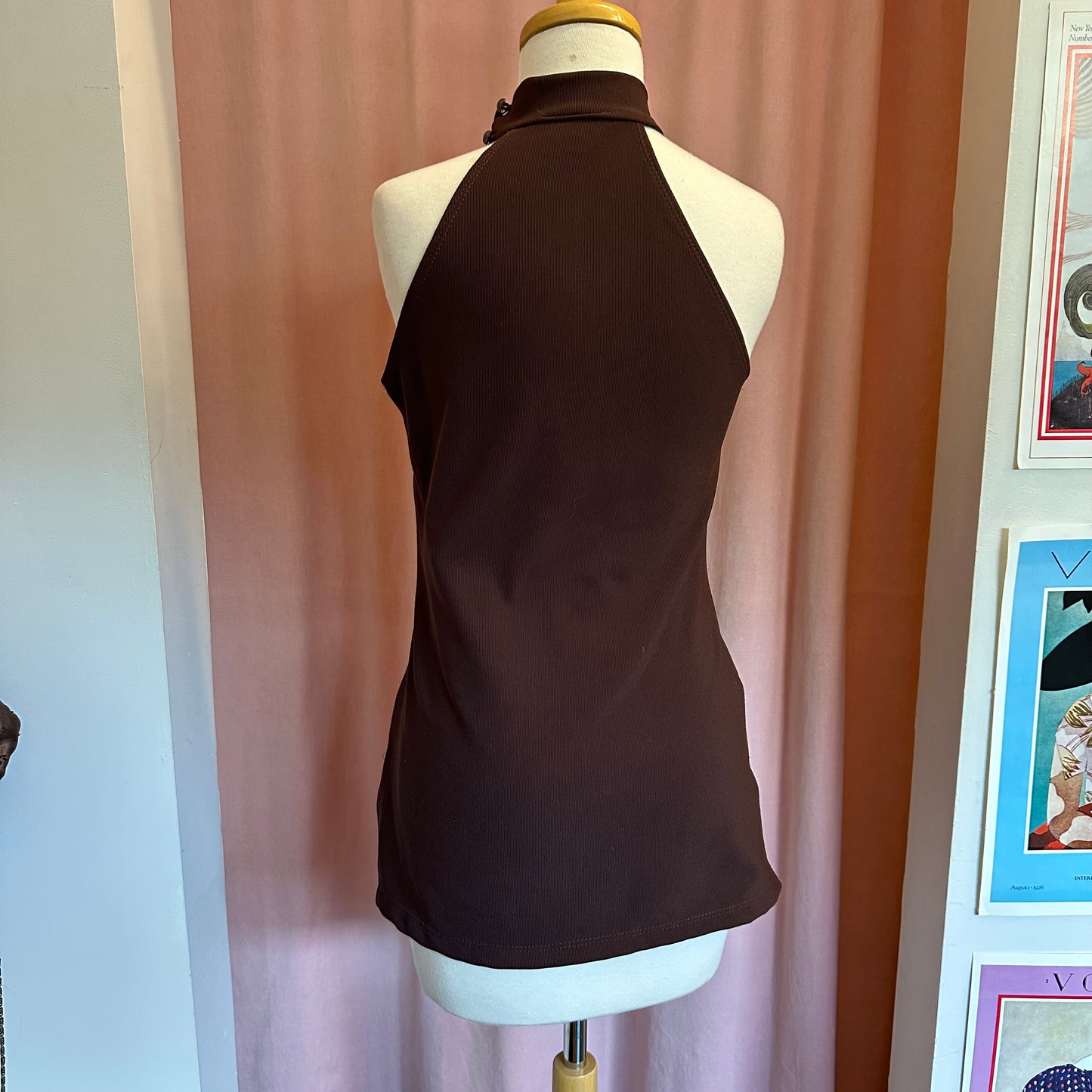 Brown High Neck Cutout Top (M)