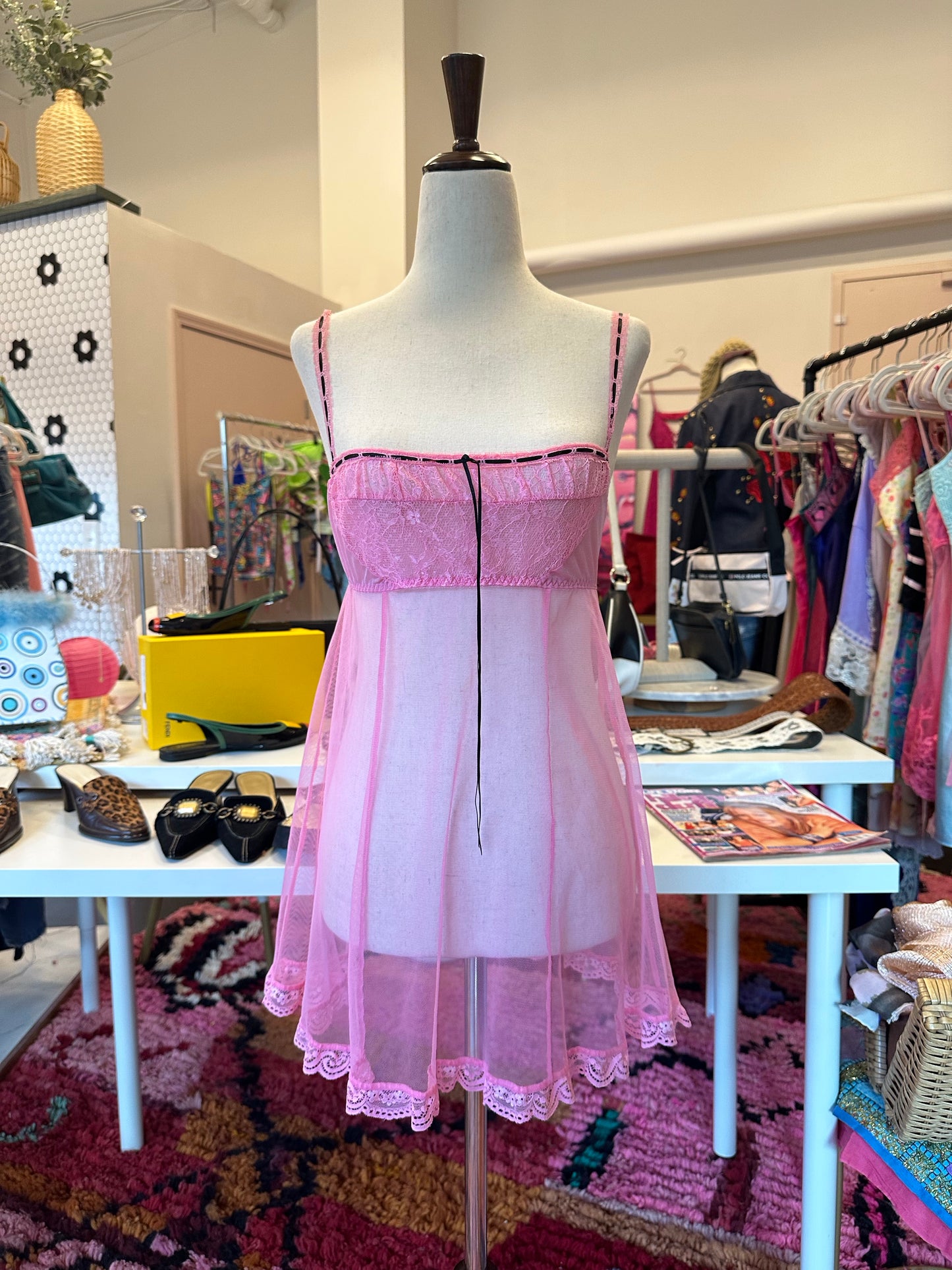 Y2K Mesh Milkmaid Slip (S)