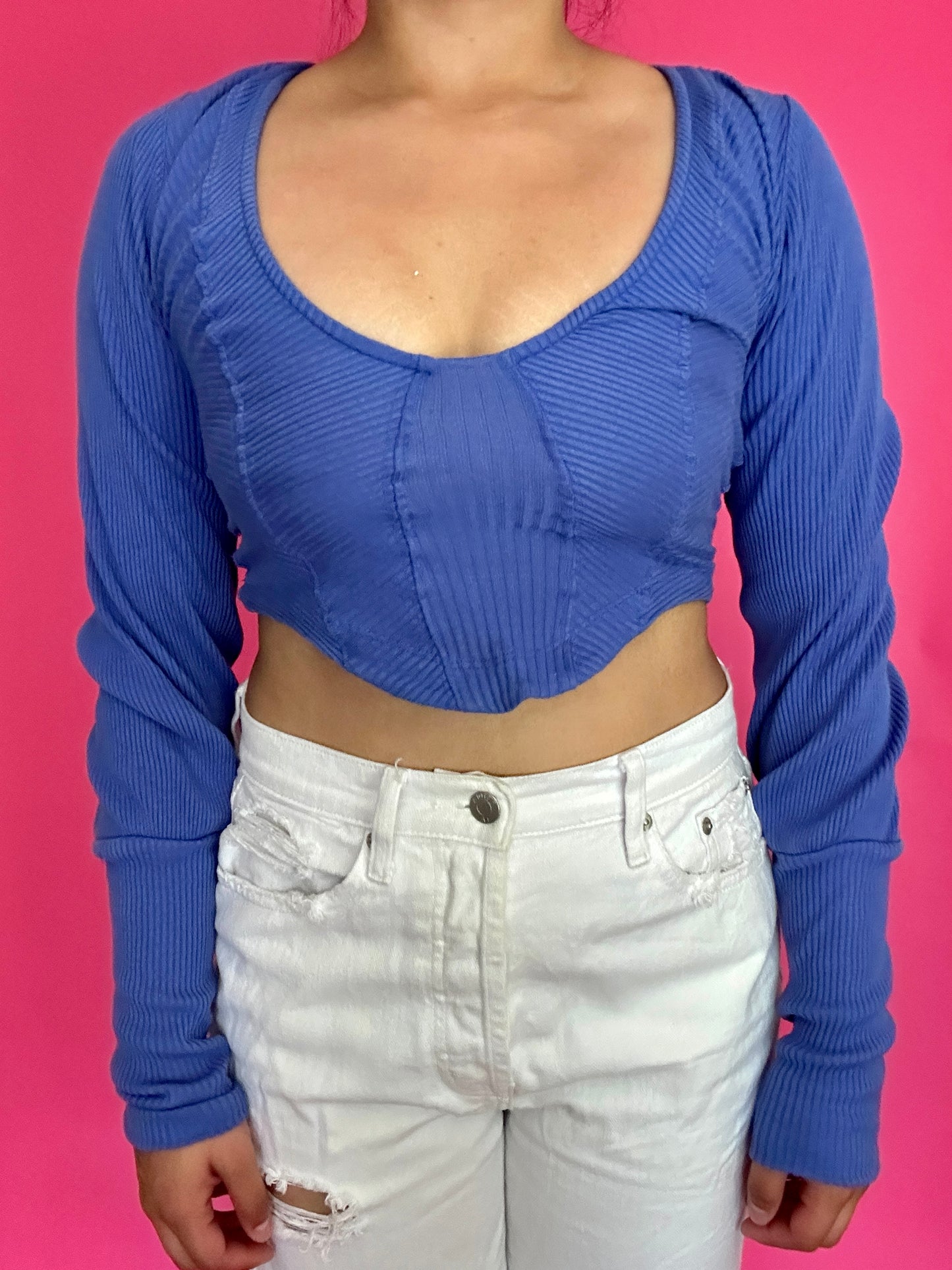 Free People Blue Ribbed Longsleeve (XS)