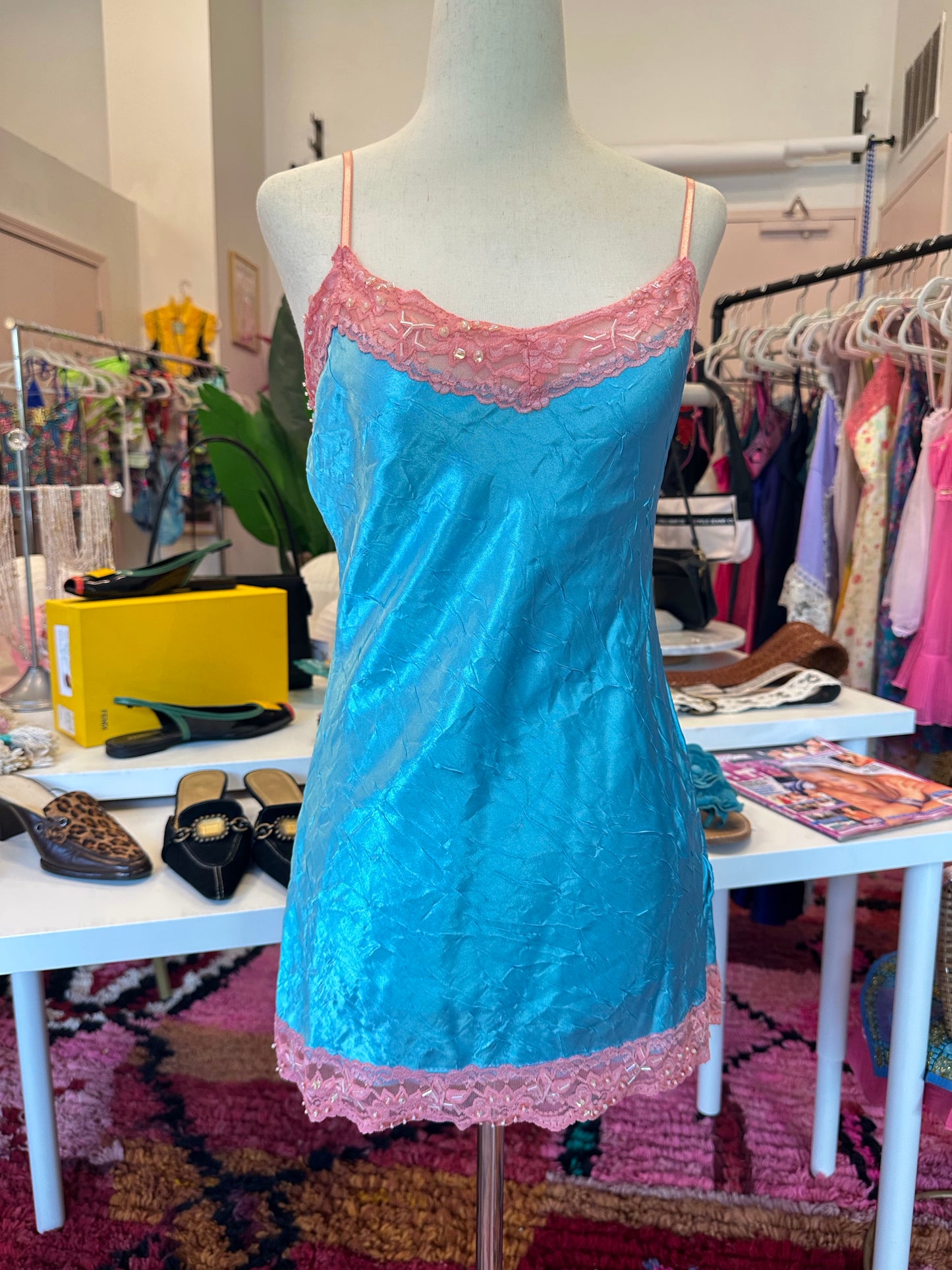 Y2K Blu Satin Lace Cami (L)