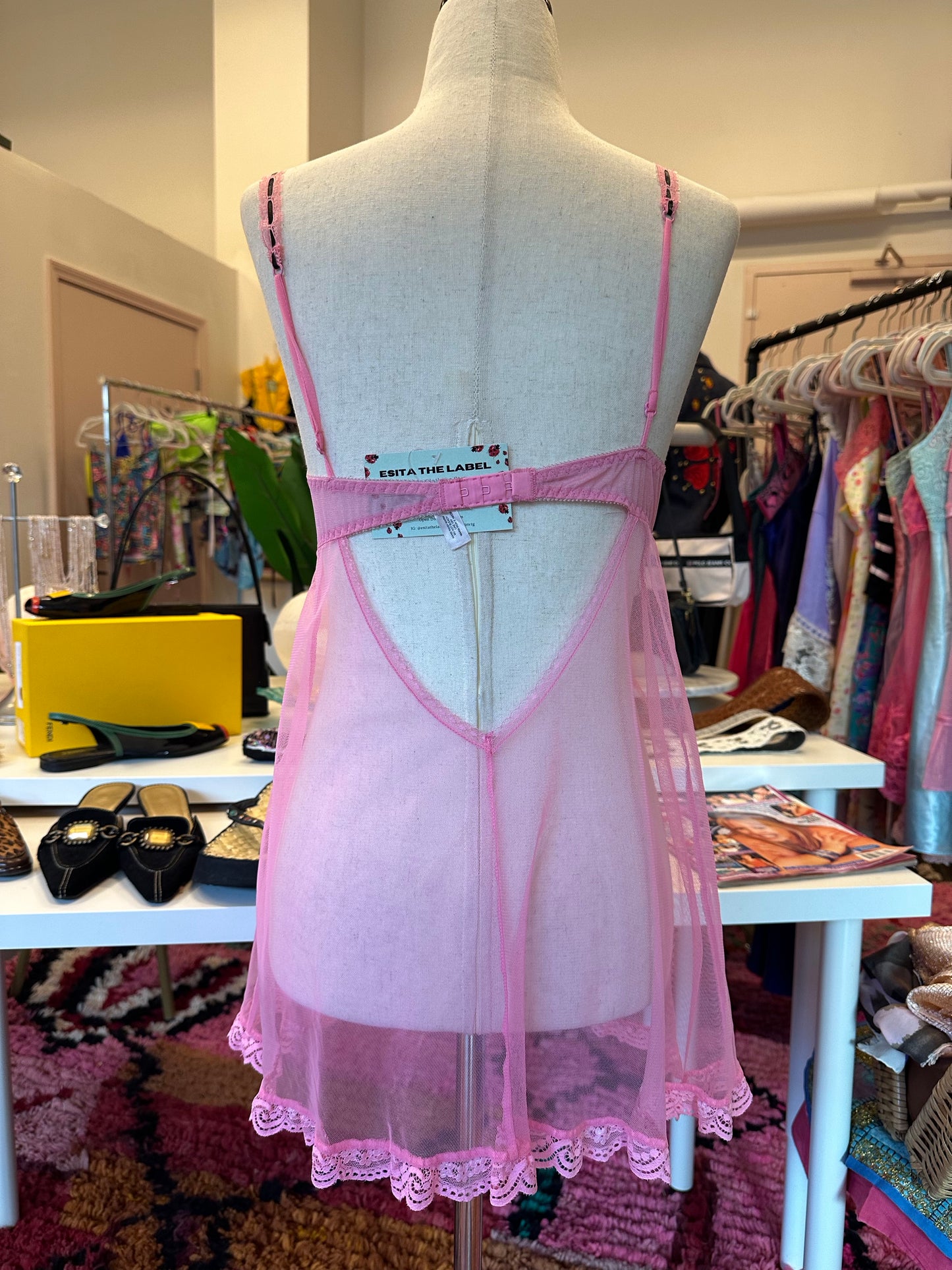 Y2K Mesh Milkmaid Slip (S)