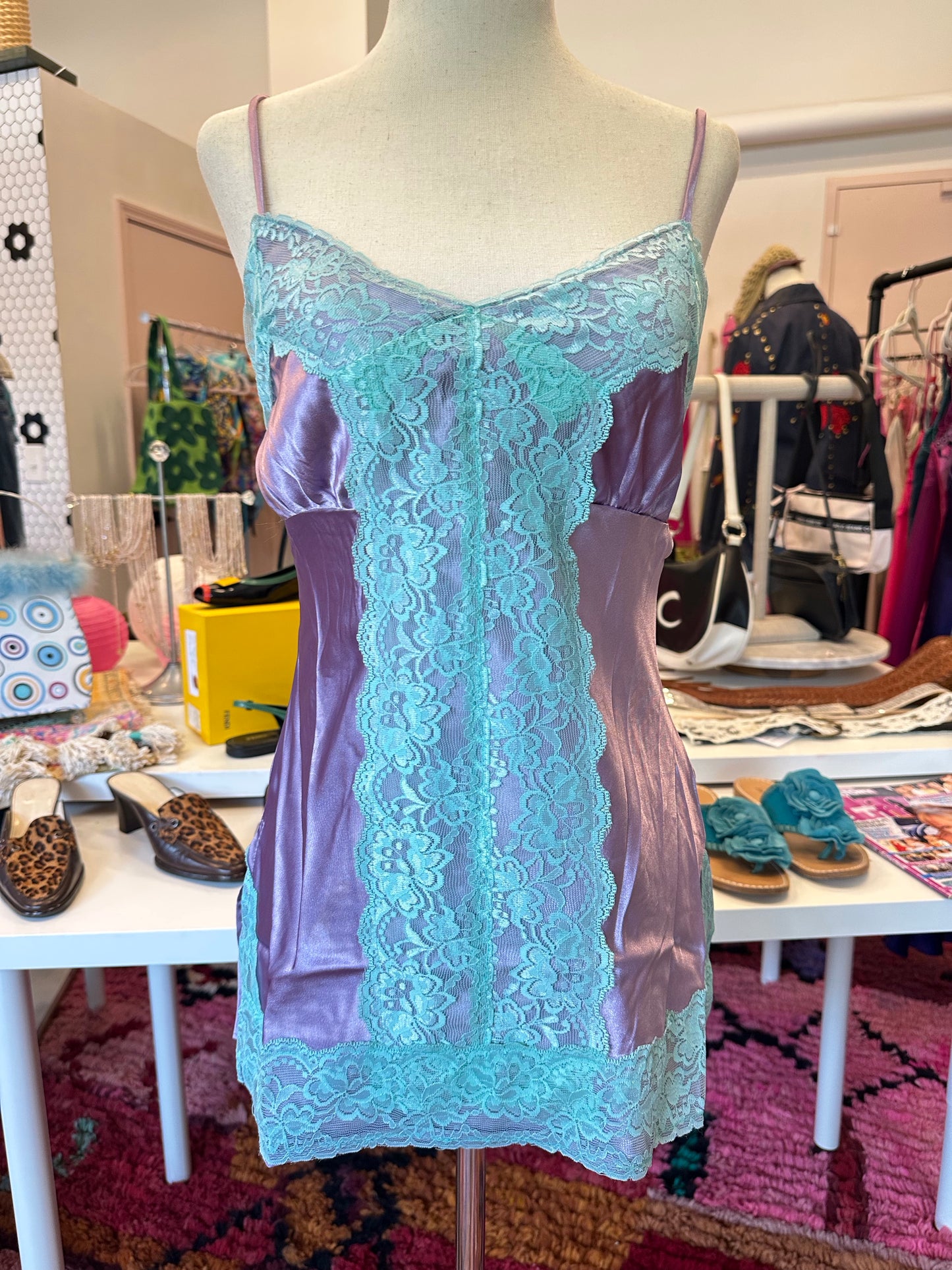 Y2K Purple Satin Lace Cami (M)