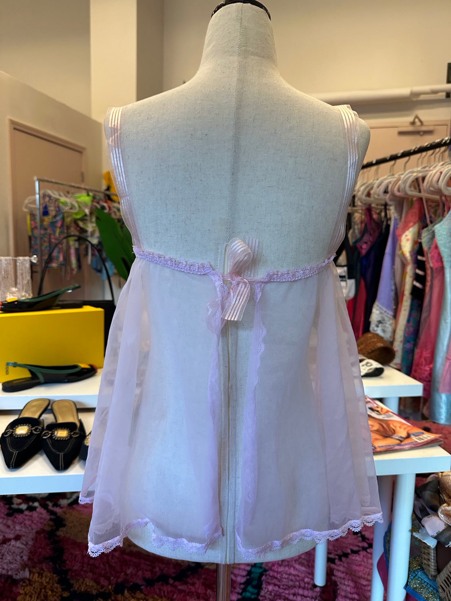 Pink Sheer Rosette Top (XS/S)