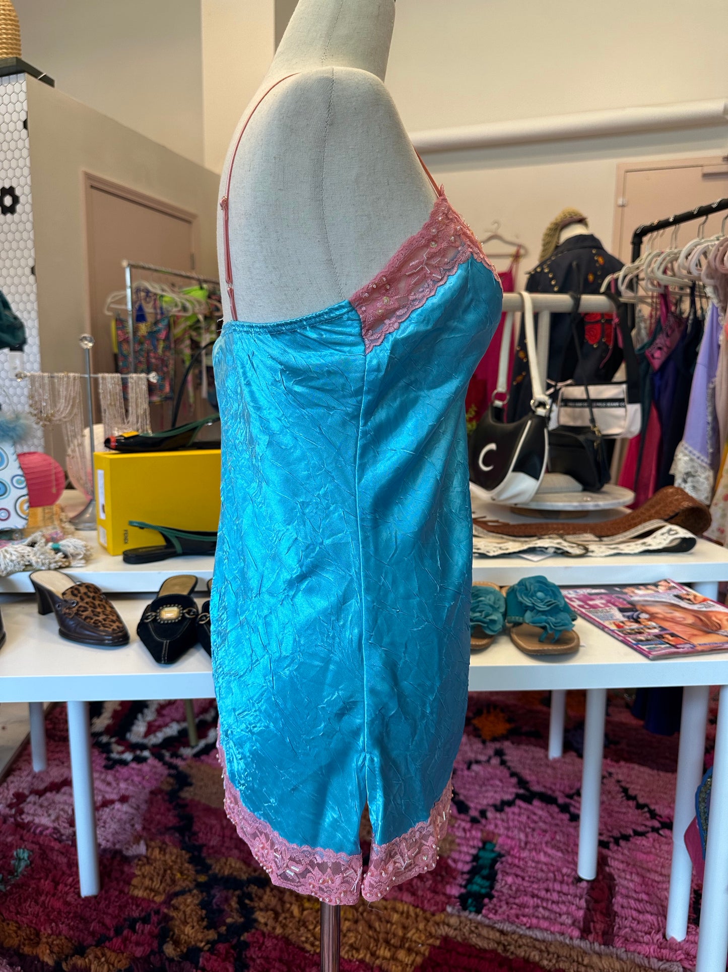 Y2K Blu Satin Lace Cami (L)