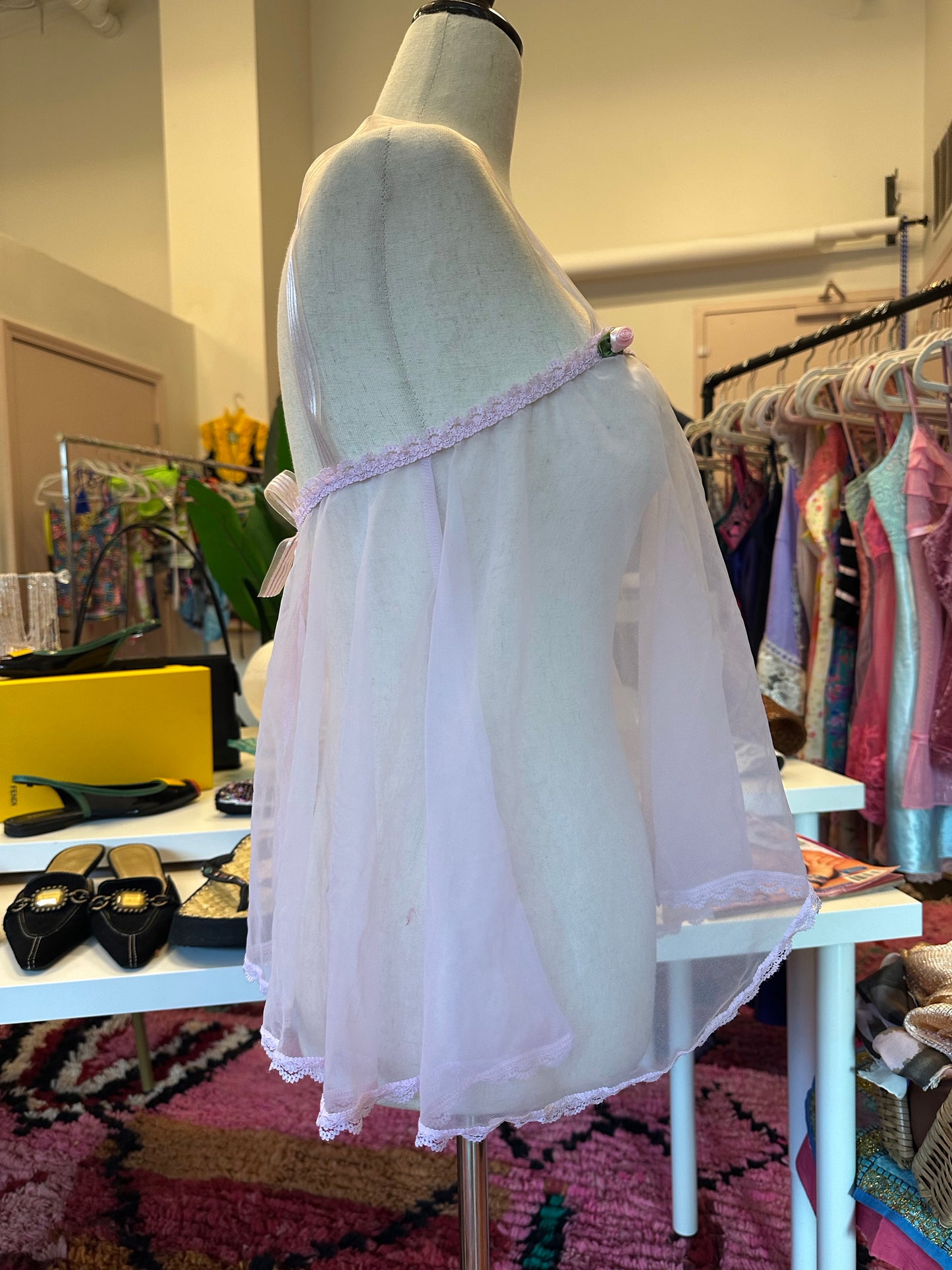 Pink Sheer Rosette Top (XS/S)
