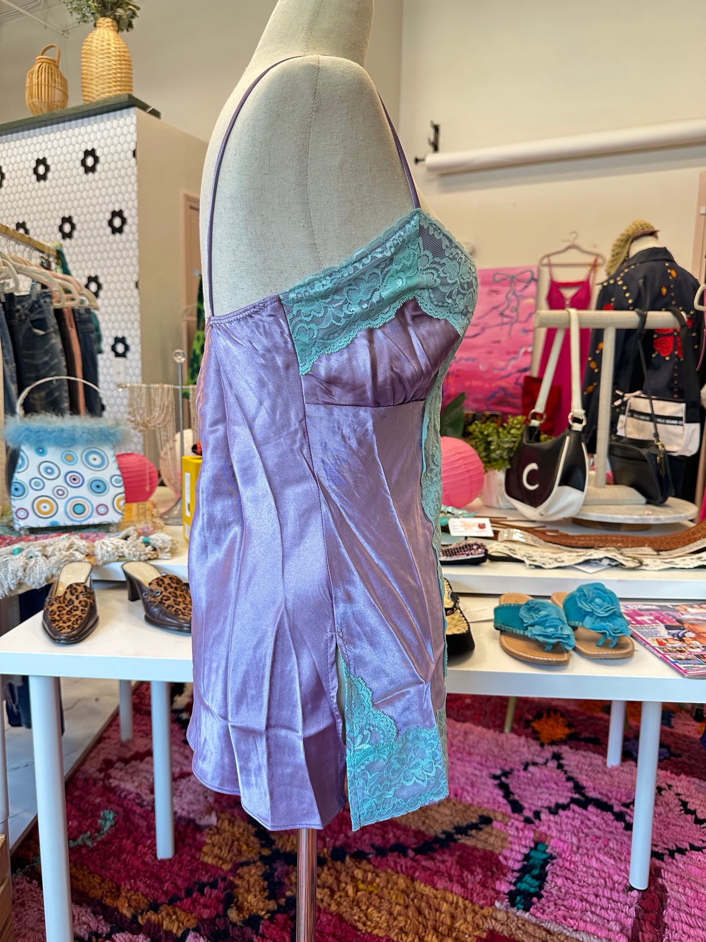 Y2K Purple Satin Lace Cami (M)