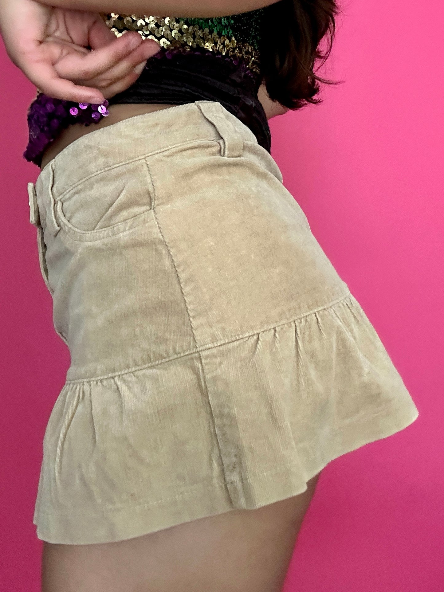 Y2K Tan Corduroy Mini Skirt (30/31")