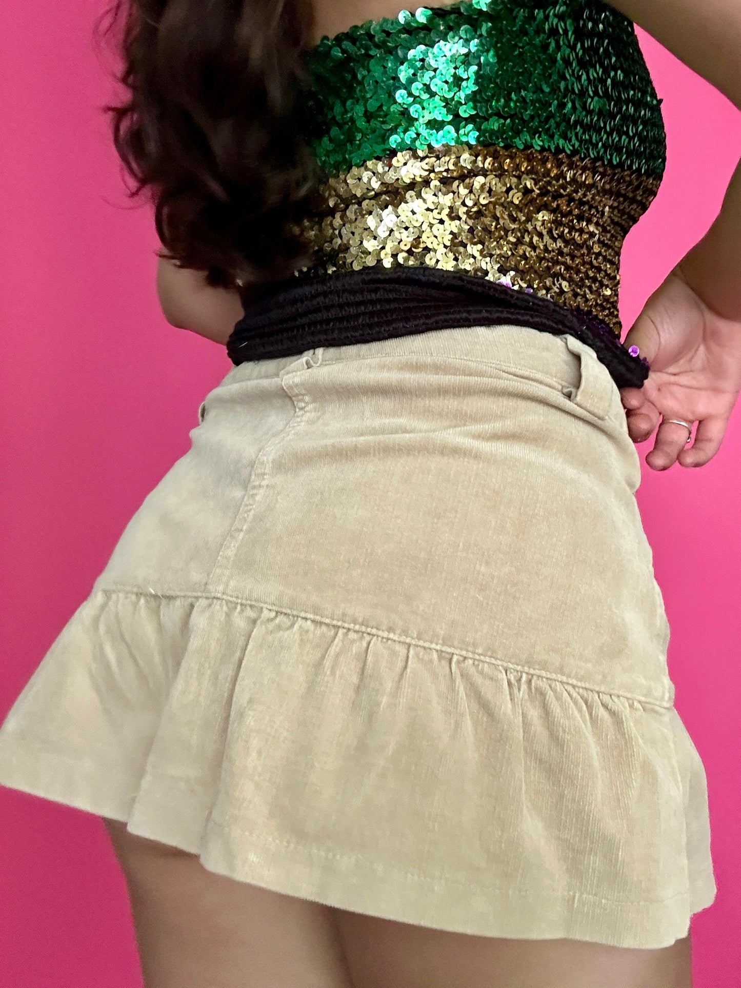 Y2K Tan Corduroy Mini Skirt (30/31")