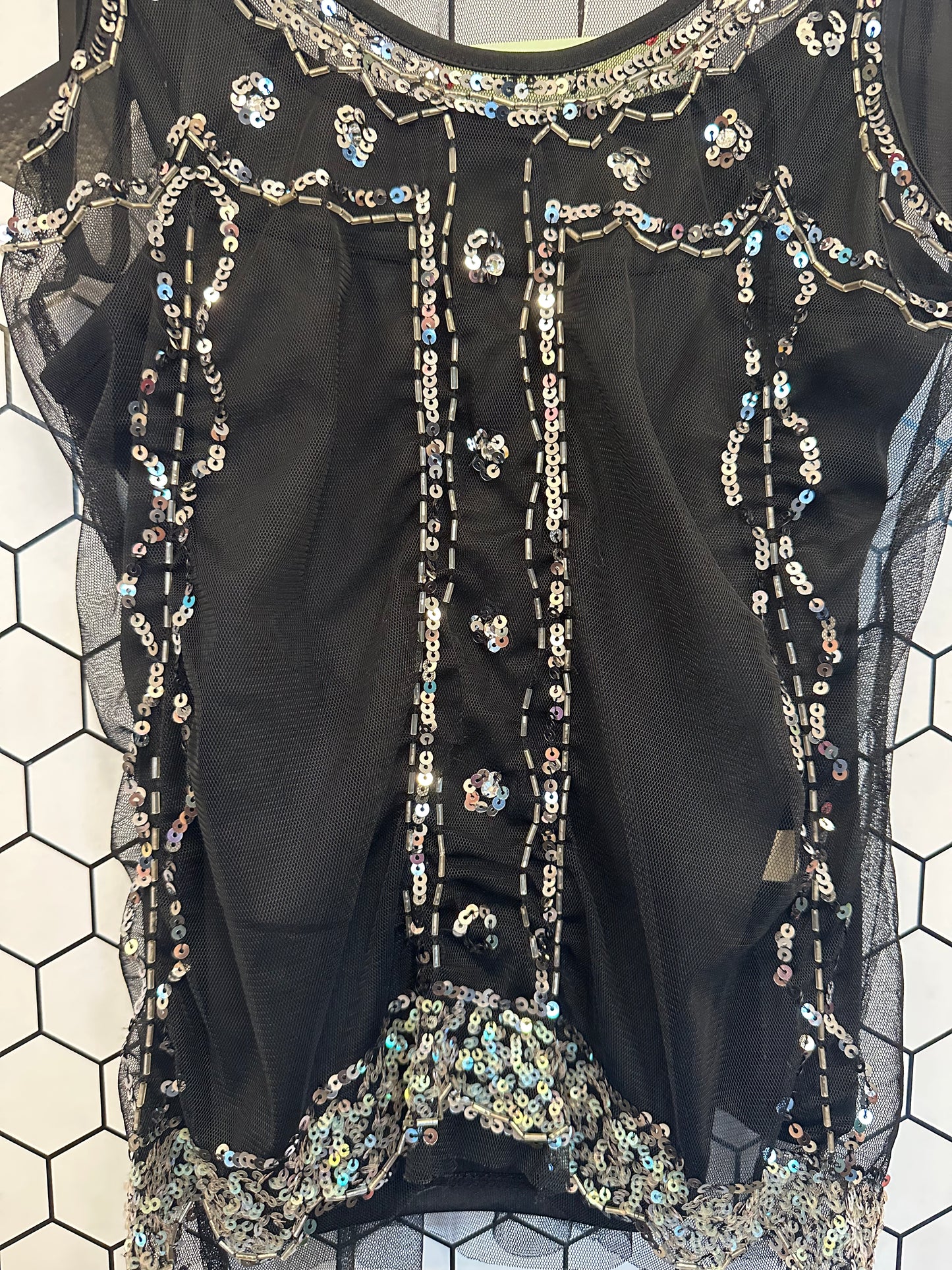 Y2K Beaded Black Top