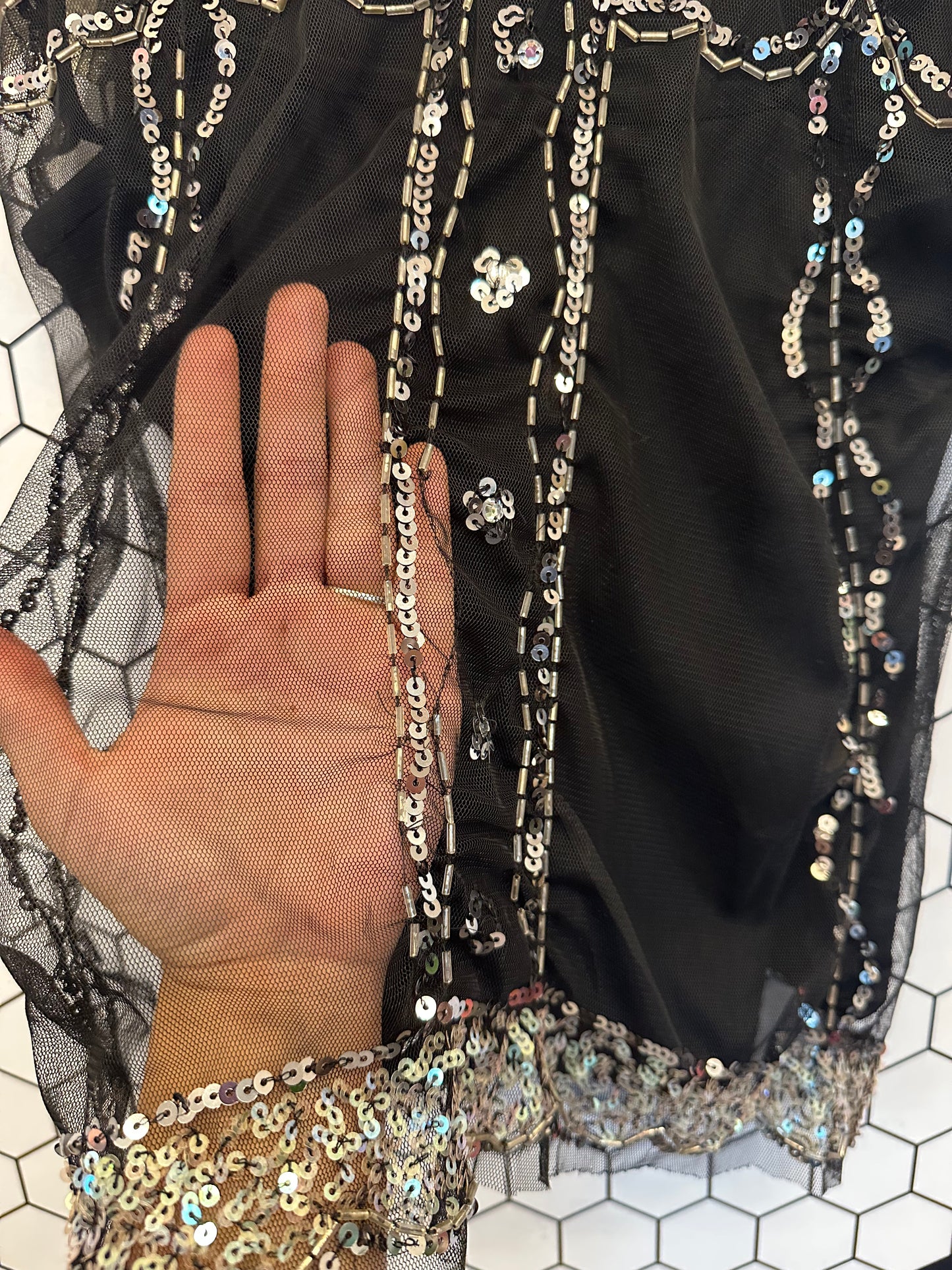 Y2K Beaded Black Top