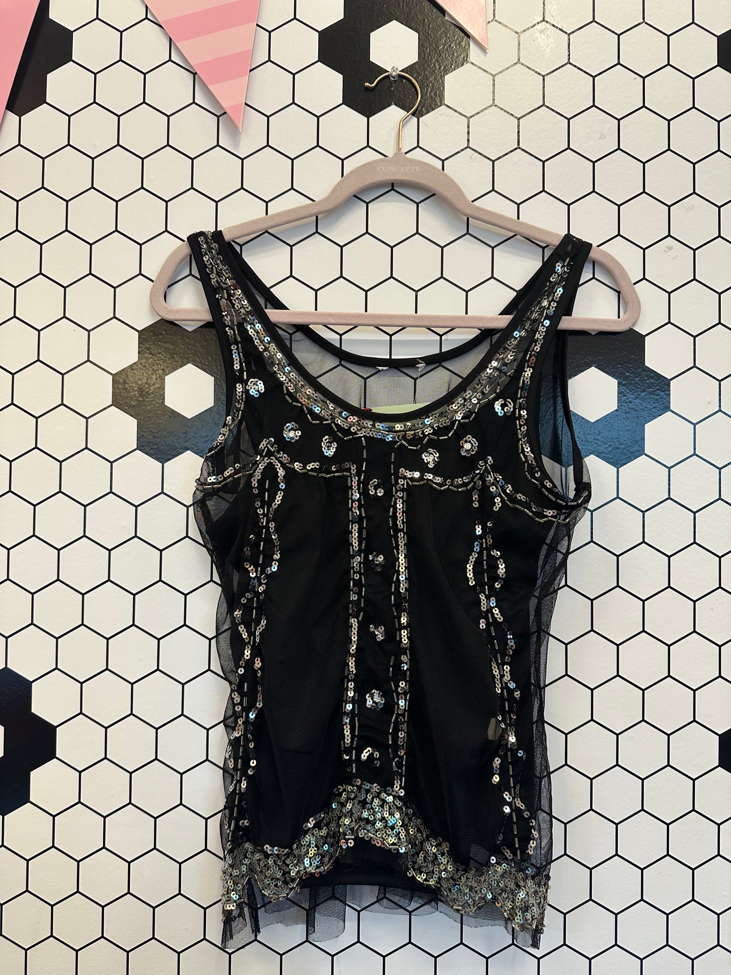 Y2K Beaded Black Top
