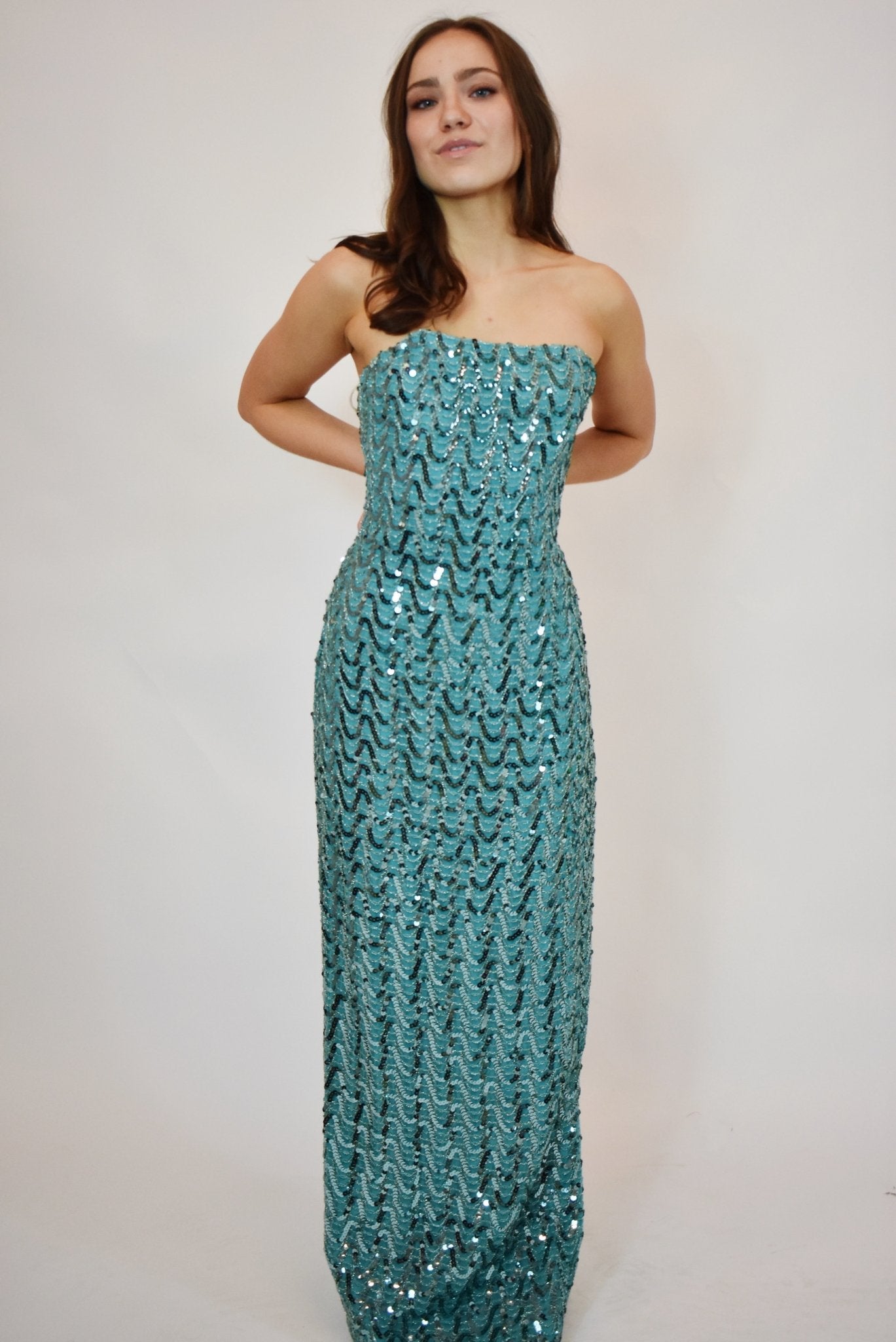 90s Vintage Blue Beaded Gown (8) - Esita The Label