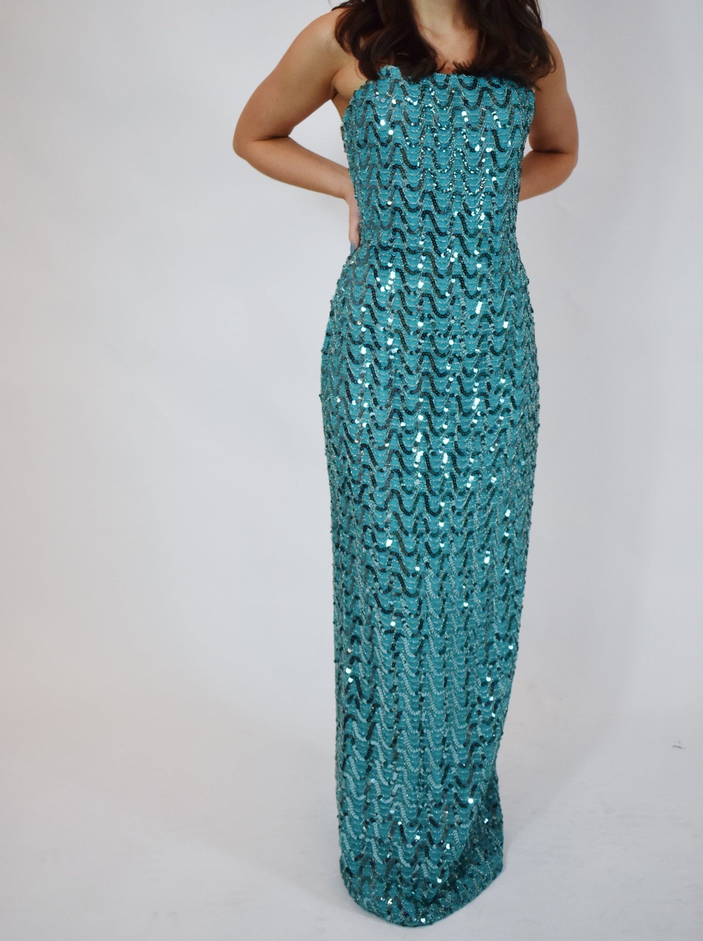 90s Vintage Blue Beaded Gown (8) - Esita The Label