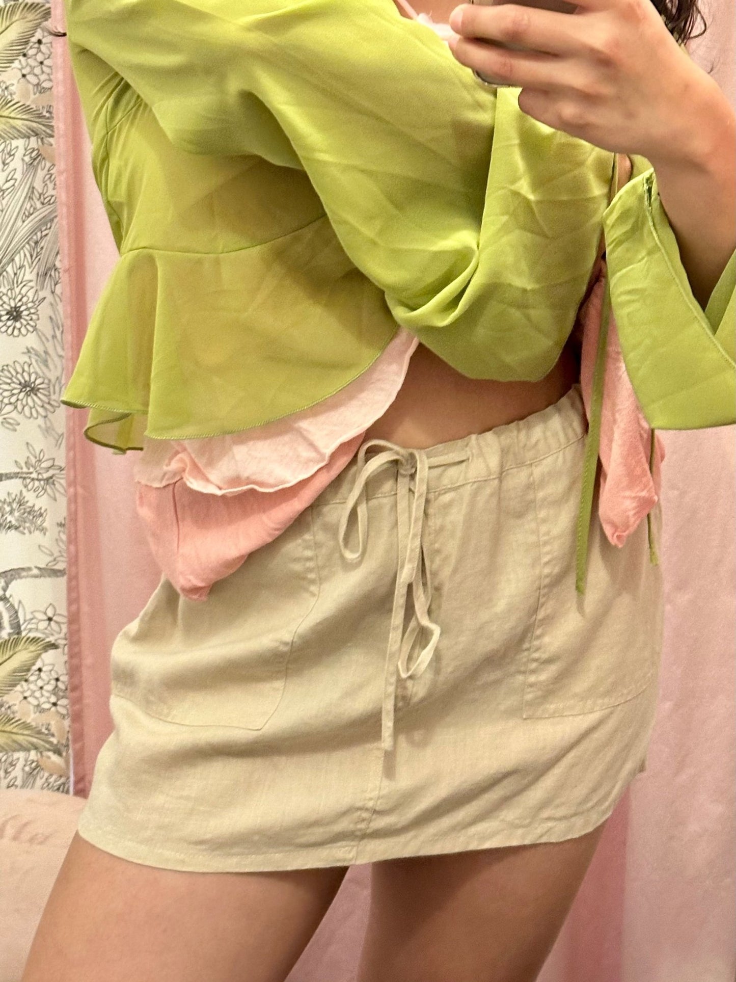 Y2K Linen Mini Skirt (M) - Esita The Label