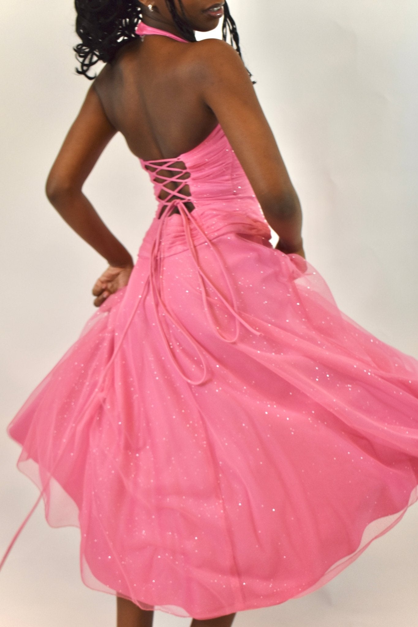 Y2K Masquerade Halter Pink Dress (XS) - Esita The Label