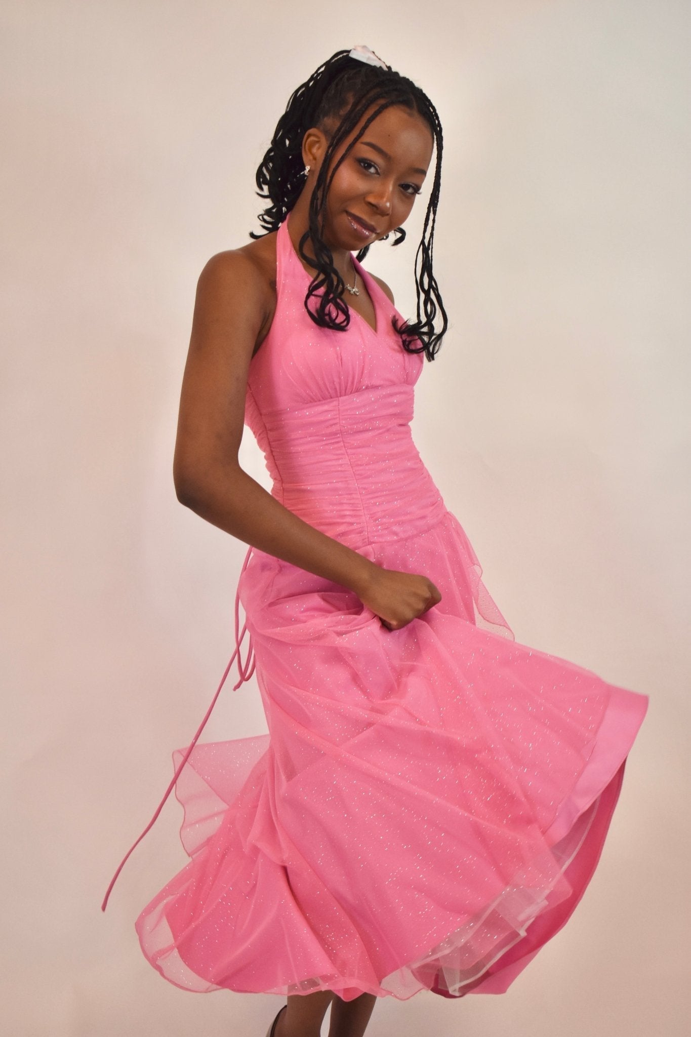 Y2K Masquerade Halter Pink Dress (XS) - Esita The Label