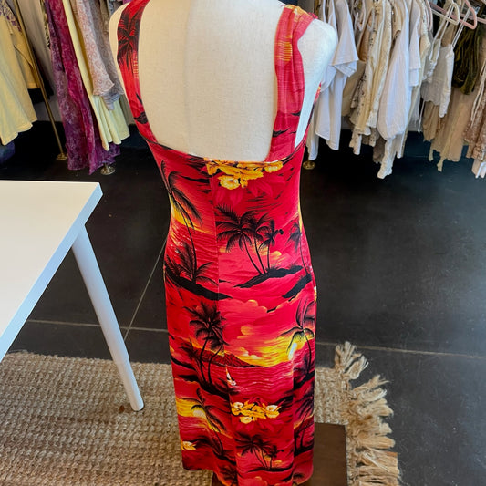 Y2K Maxi Tropical Red Sunset Dress (L)