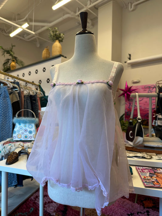 Pink Sheer Rosette Top (XS/S)