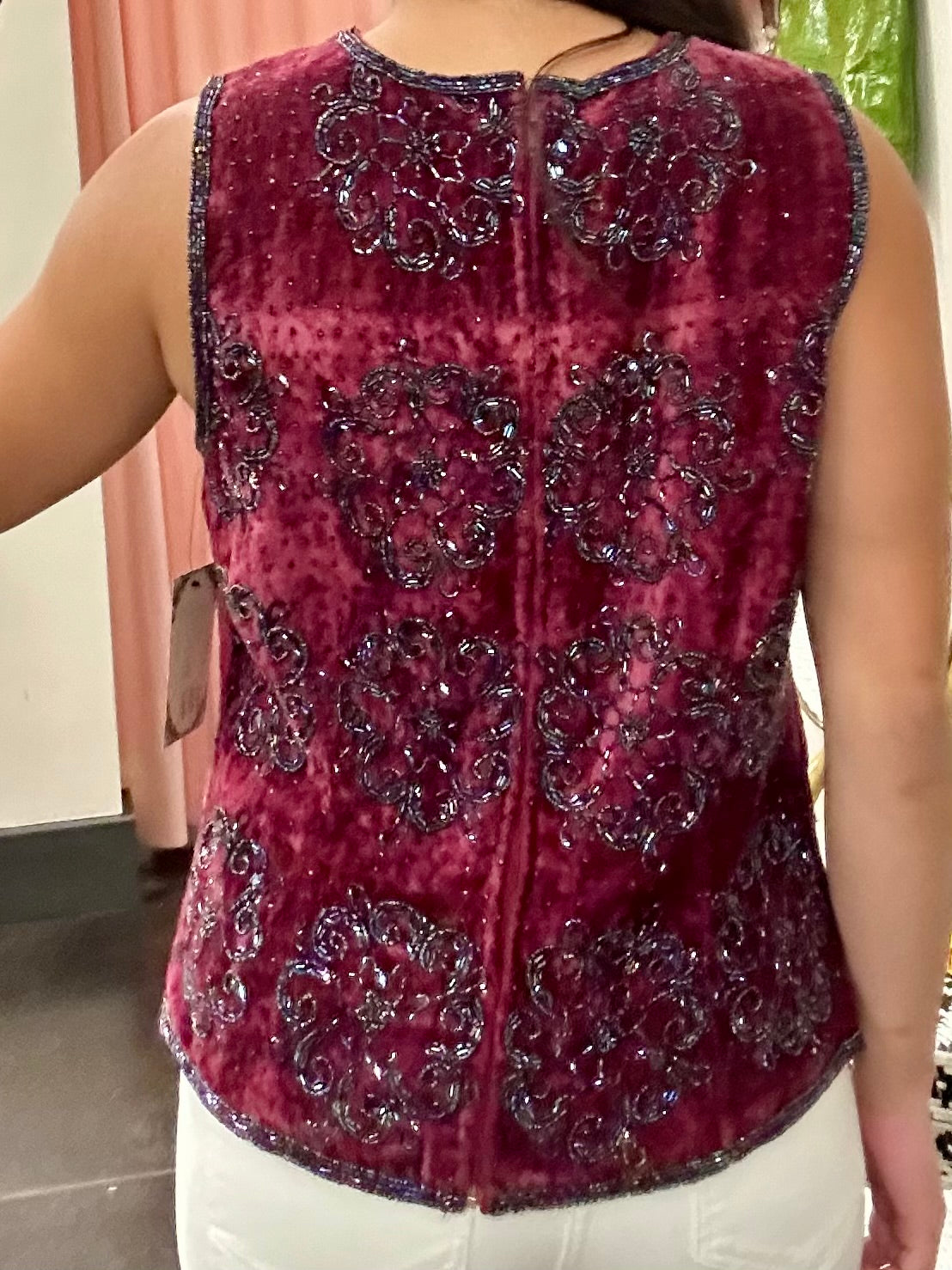 90s Red Velvet Beaded Top (L)