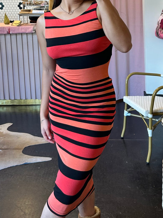 2000s BEBE Cutout Striped Maxi Dress (M)