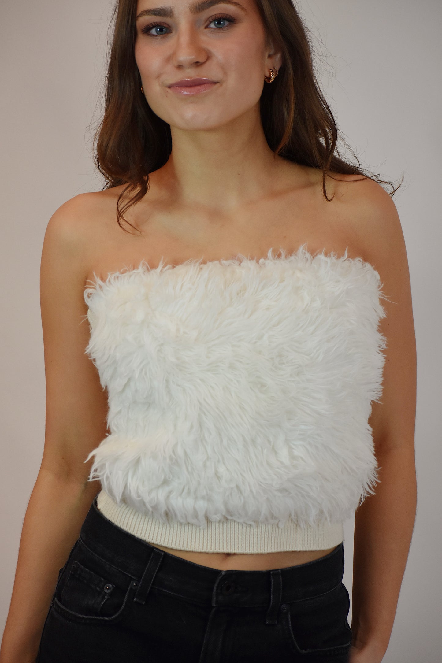 2000s White Fur Tube Top (L)