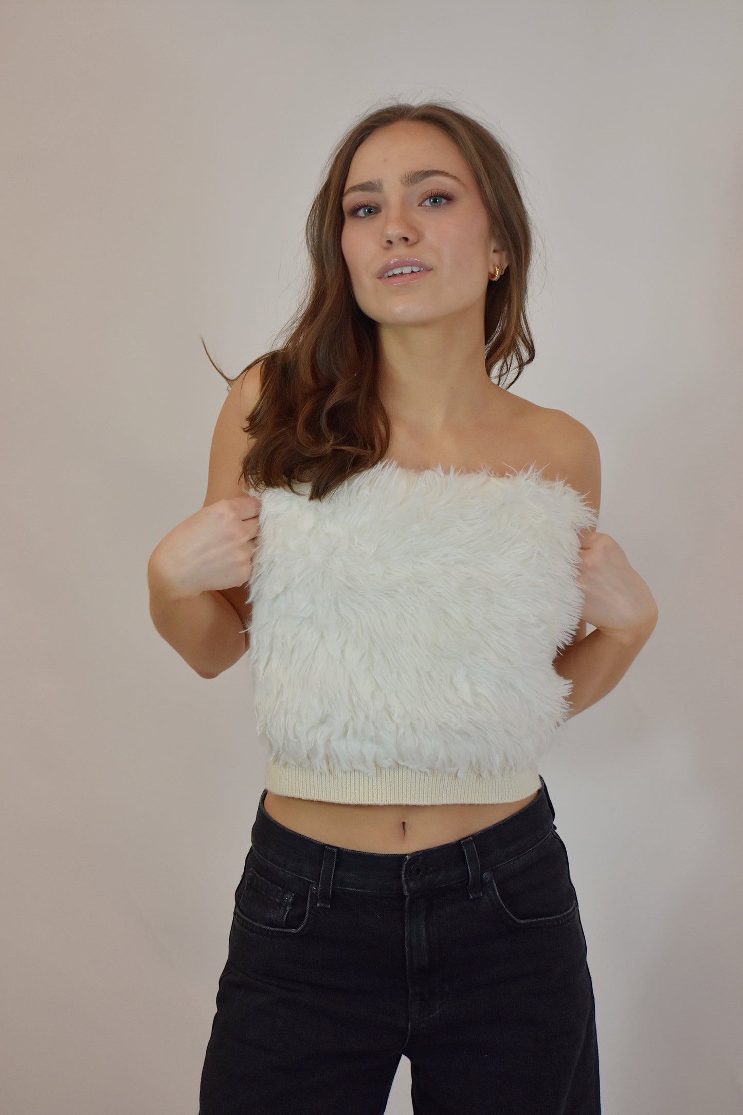 2000s White Fur Tube Top (L)