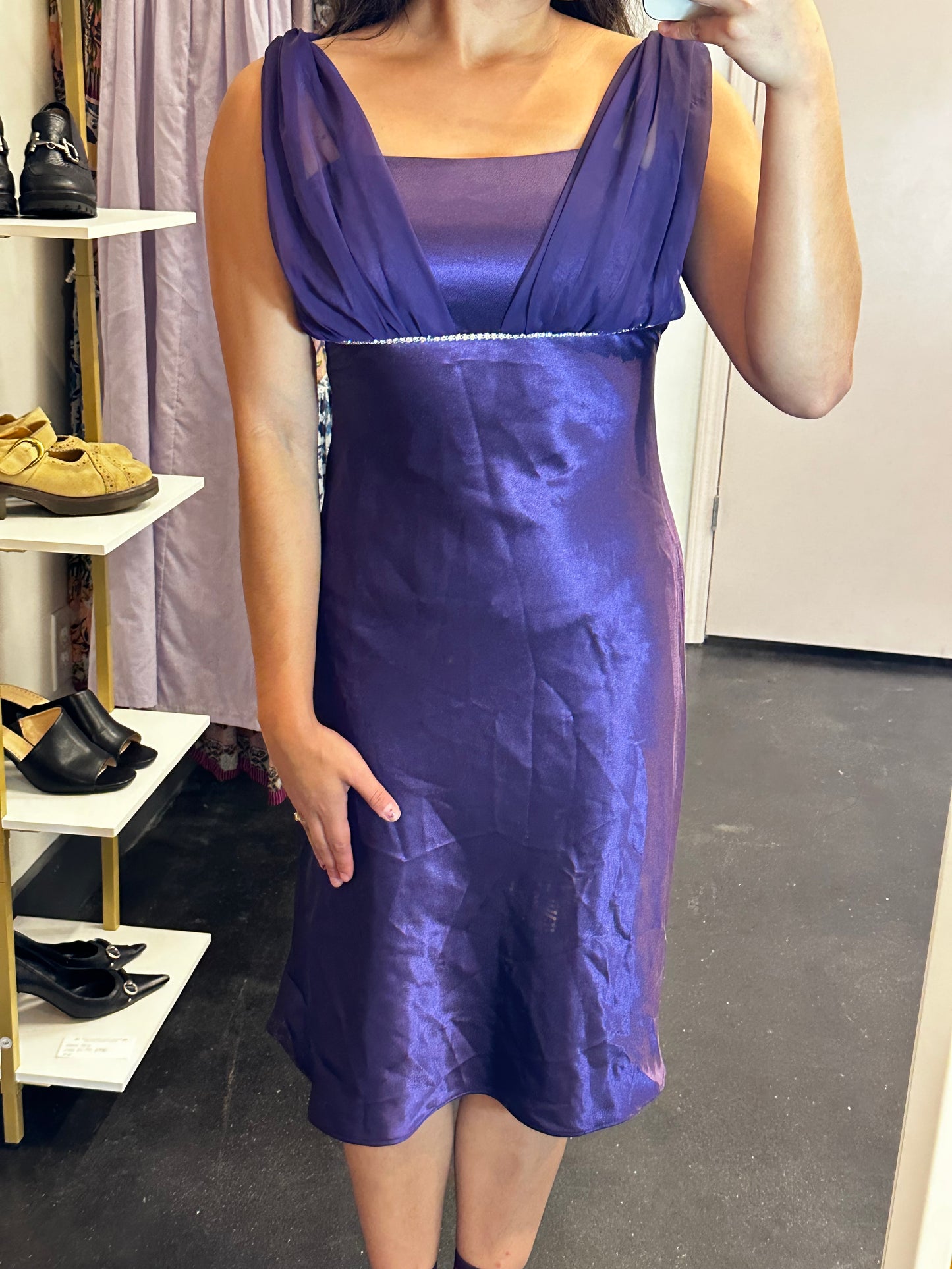 Y2K Fiesta Purple Satin Midi Dress (S)