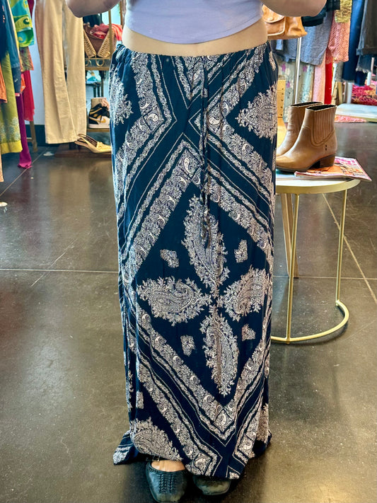 Navy Paisley Maxi Skirt (S)