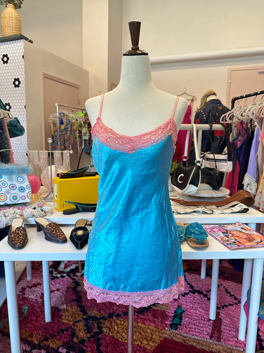 Y2K Blu Satin Lace Cami (L)