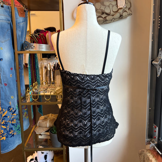 Vintage Black Camisole Top Chevron Pattern (M)