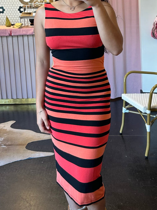 2000s BEBE Cutout Striped Maxi Dress (M)