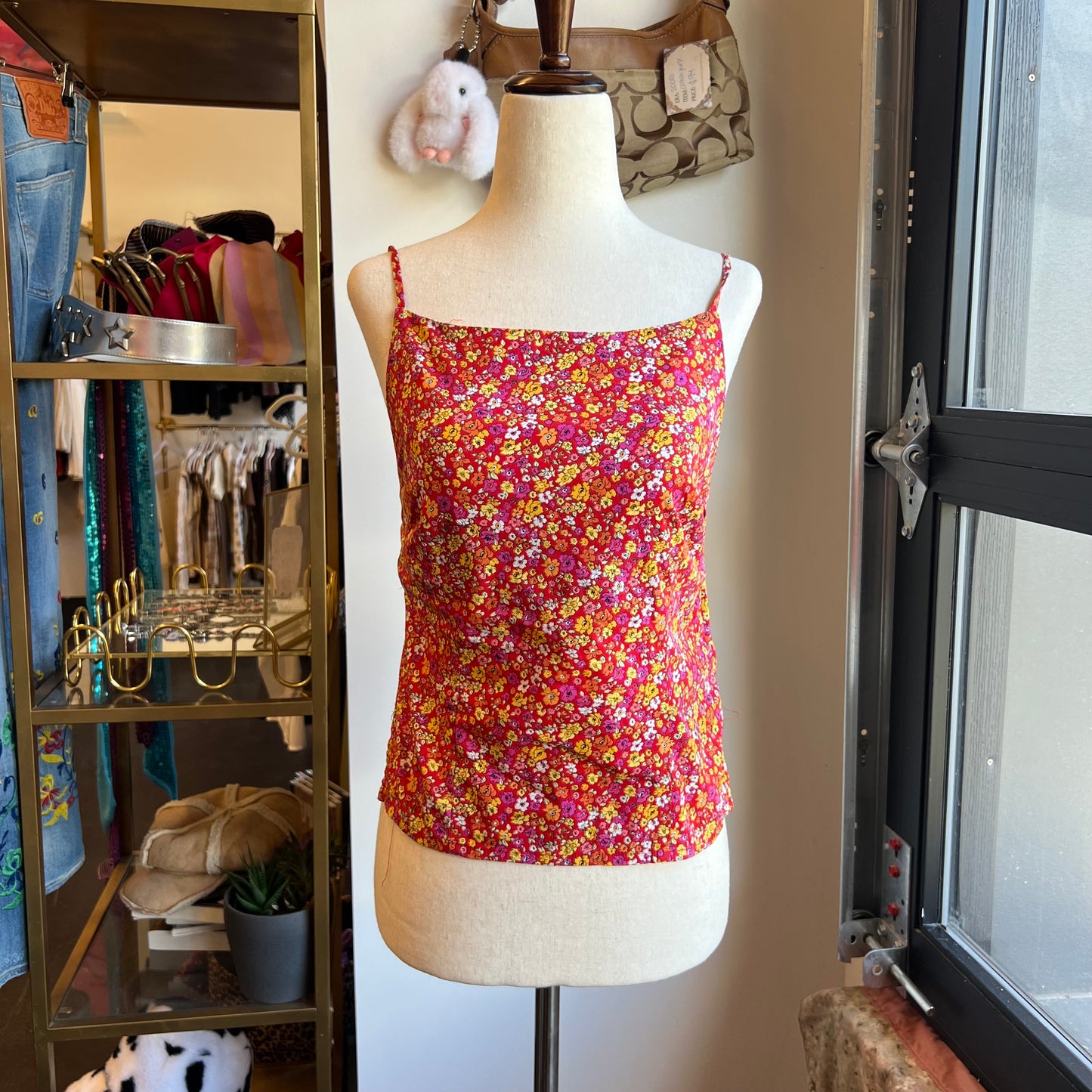 Vintage 90s Ditsy Floral Print Tank With Low Back (M)