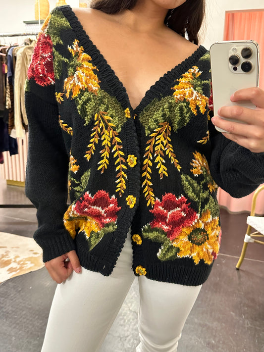 90s Fall Chunky Cardigan Sweater (M)