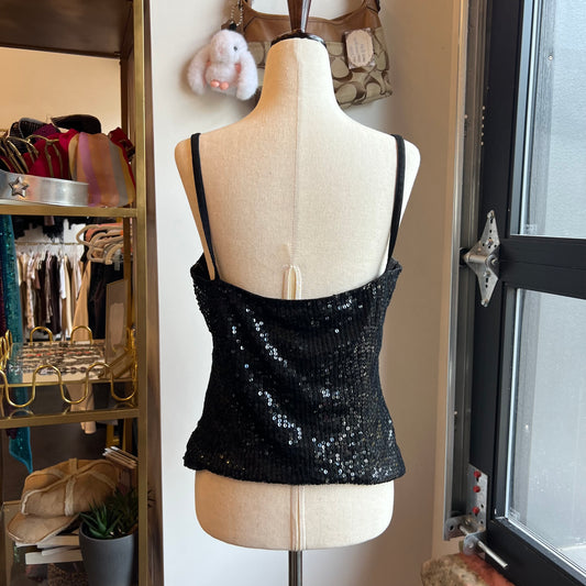 Vintage 90s Solid Black Sequin Cami Top (M)