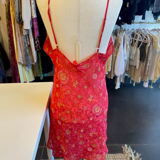 Josie Sheer Patterned Red Slip Dress (L)