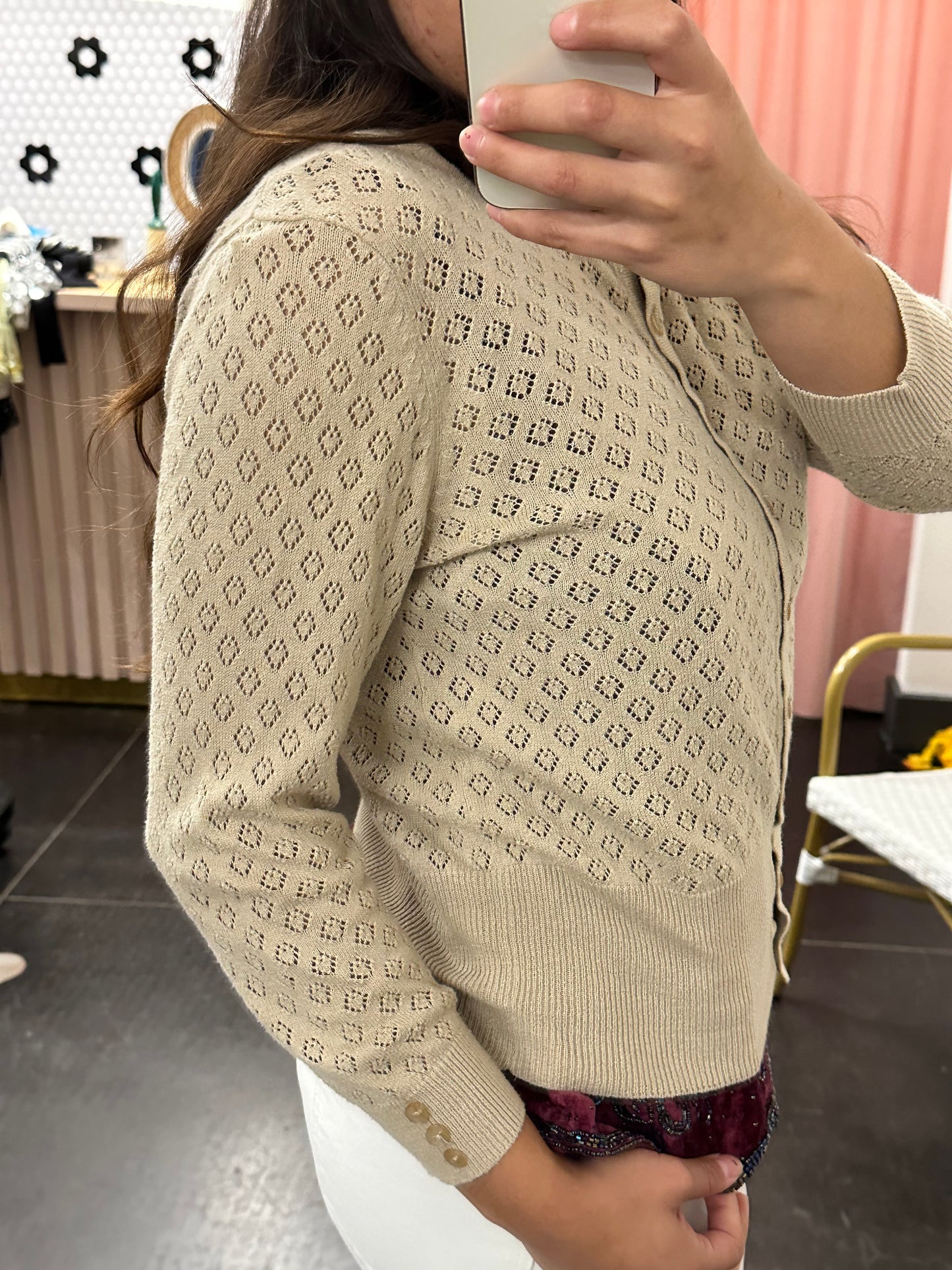 Outlander Tan Crochet Cardigan (M)