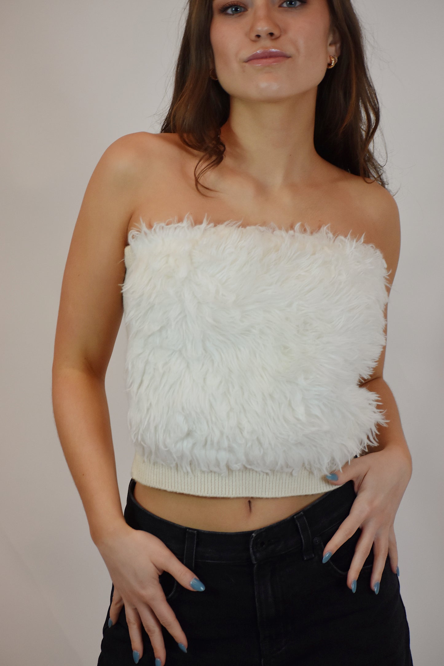 2000s White Fur Tube Top (L)