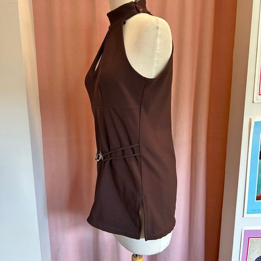 Brown High Neck Cutout Top (M)