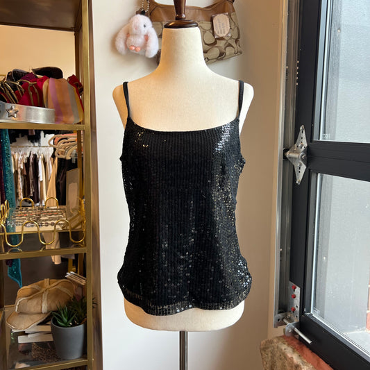 Vintage 90s Solid Black Sequin Cami Top (M)