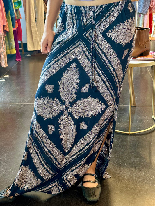 Navy Paisley Maxi Skirt (S)