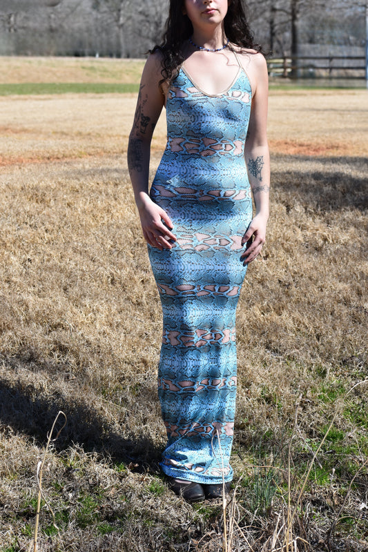 90s Snakeskin Maxi Dress (XS)