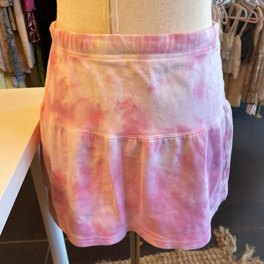 Pink Tie Dye Drawstring Mini Skirt (28'W)