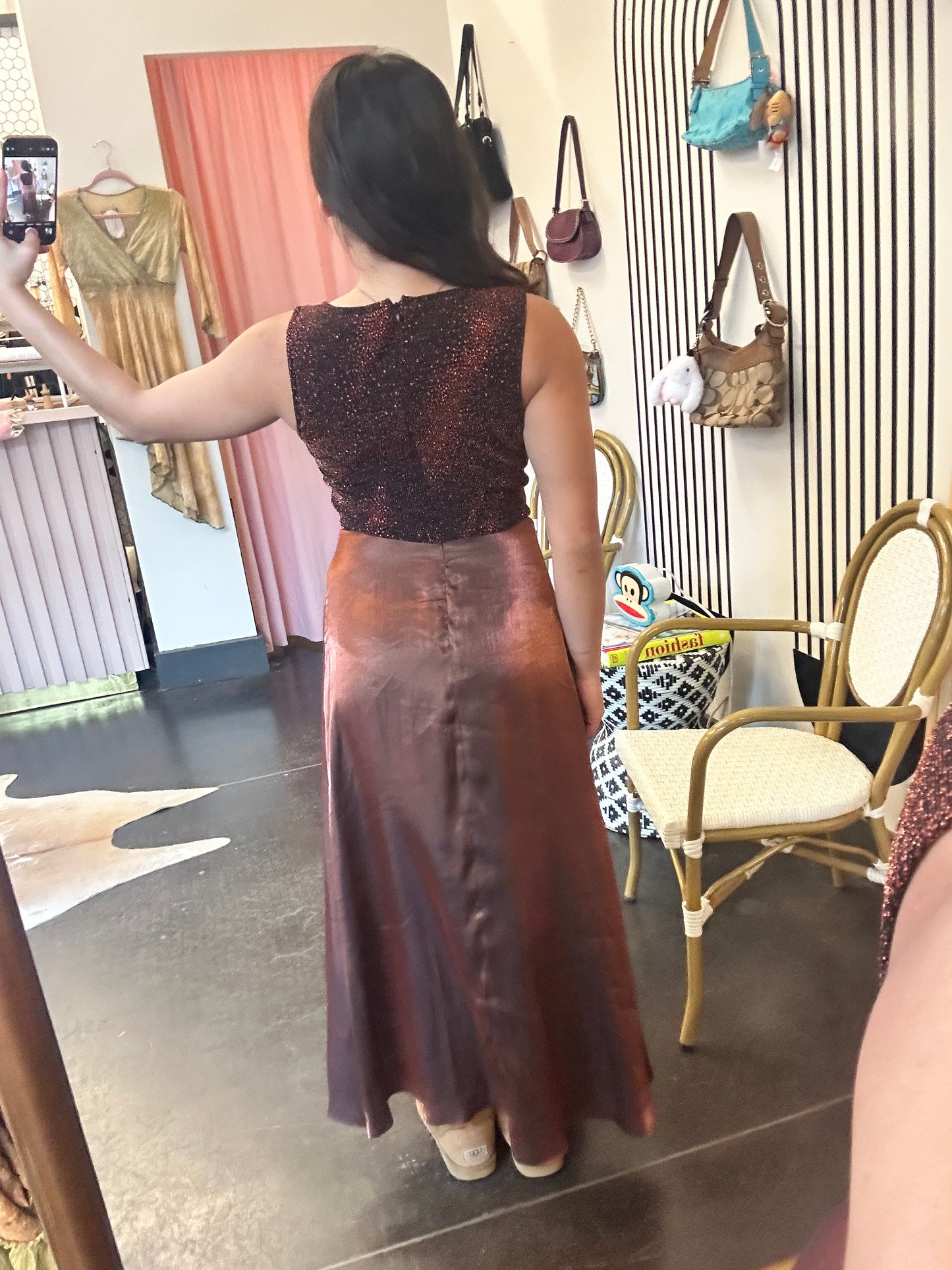 1980s Chestnut Glitter Maxi Dress (8)