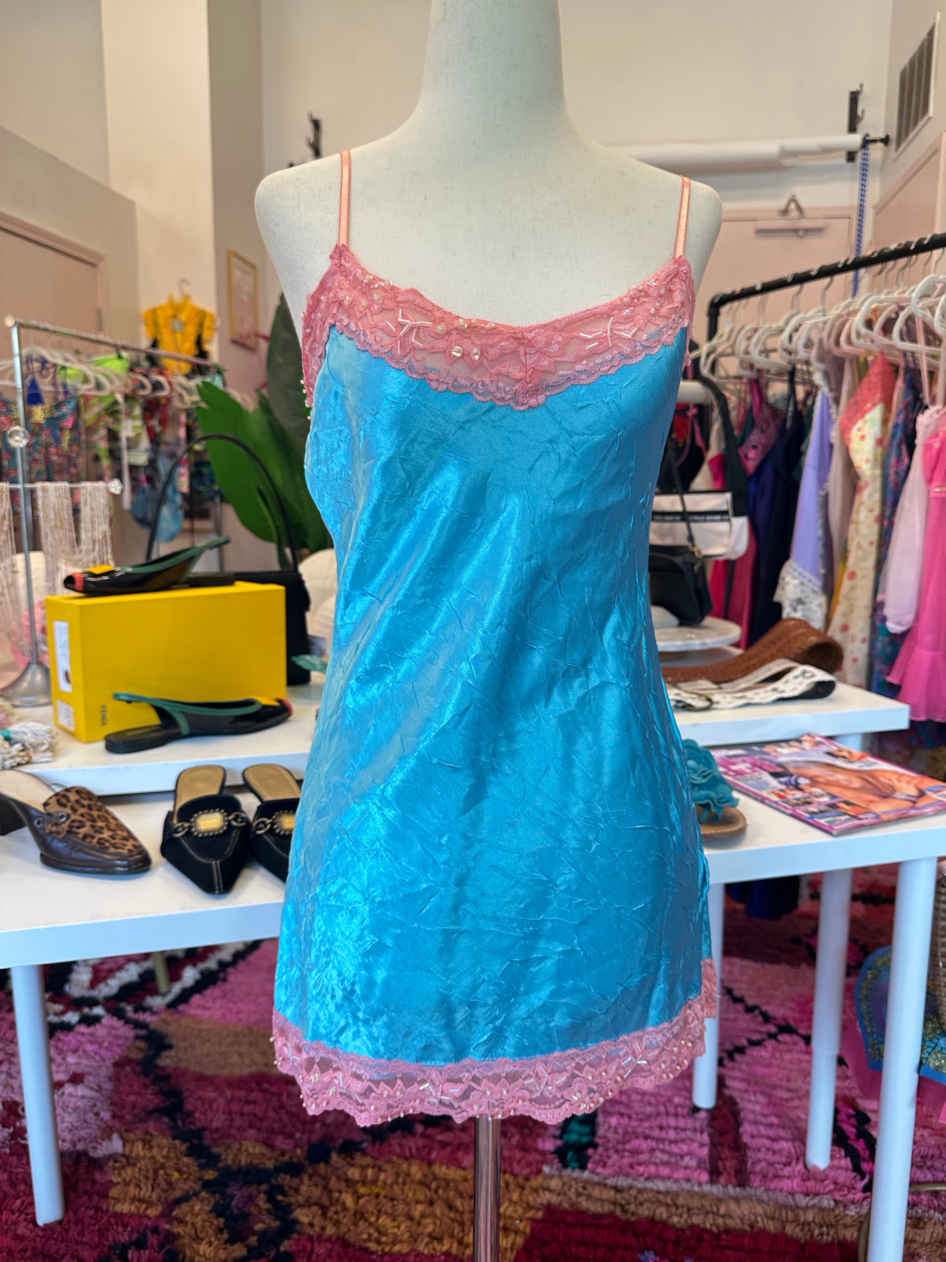 Y2K Blu Satin Lace Cami (L)