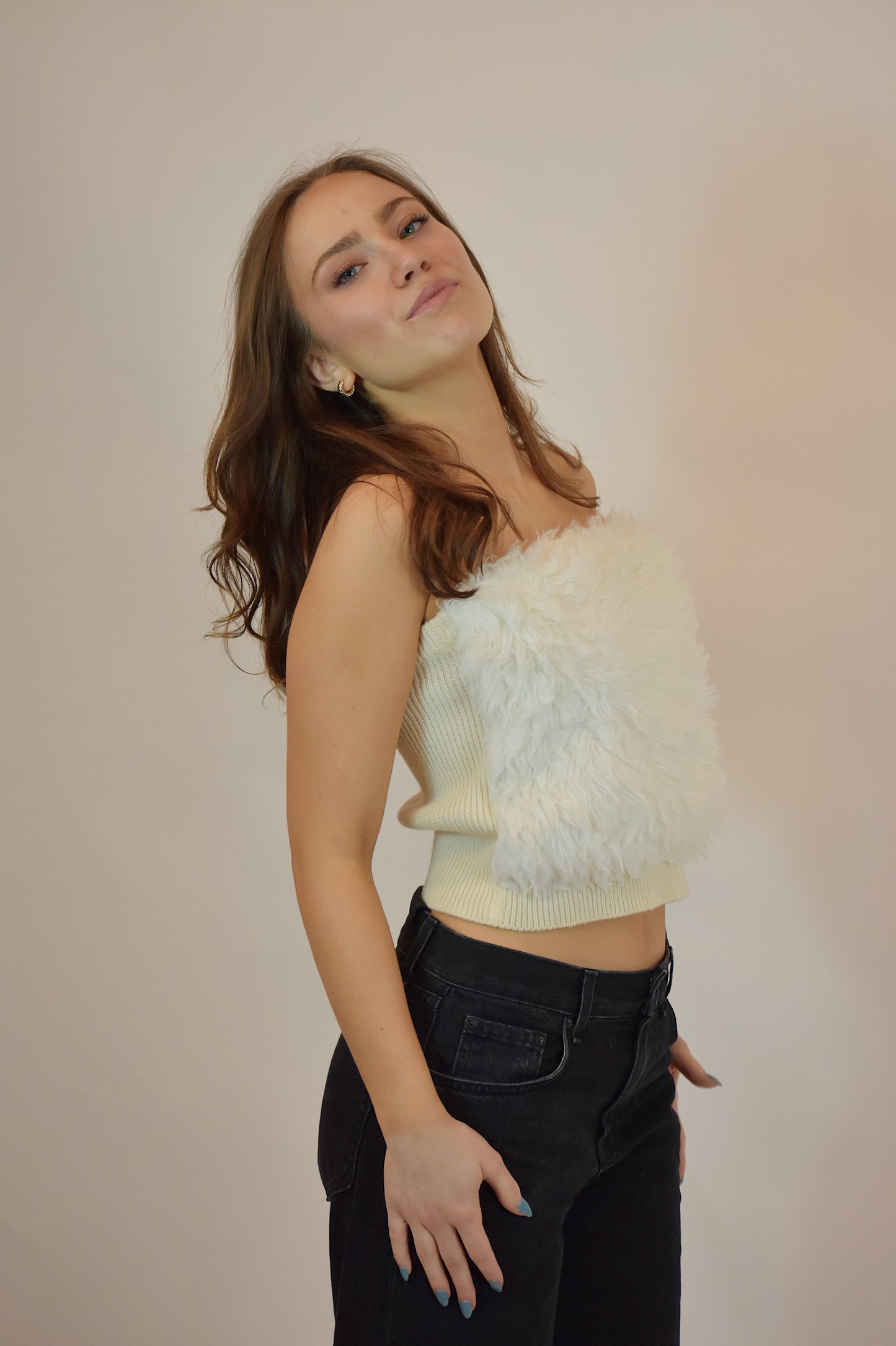 2000s White Fur Tube Top (L)