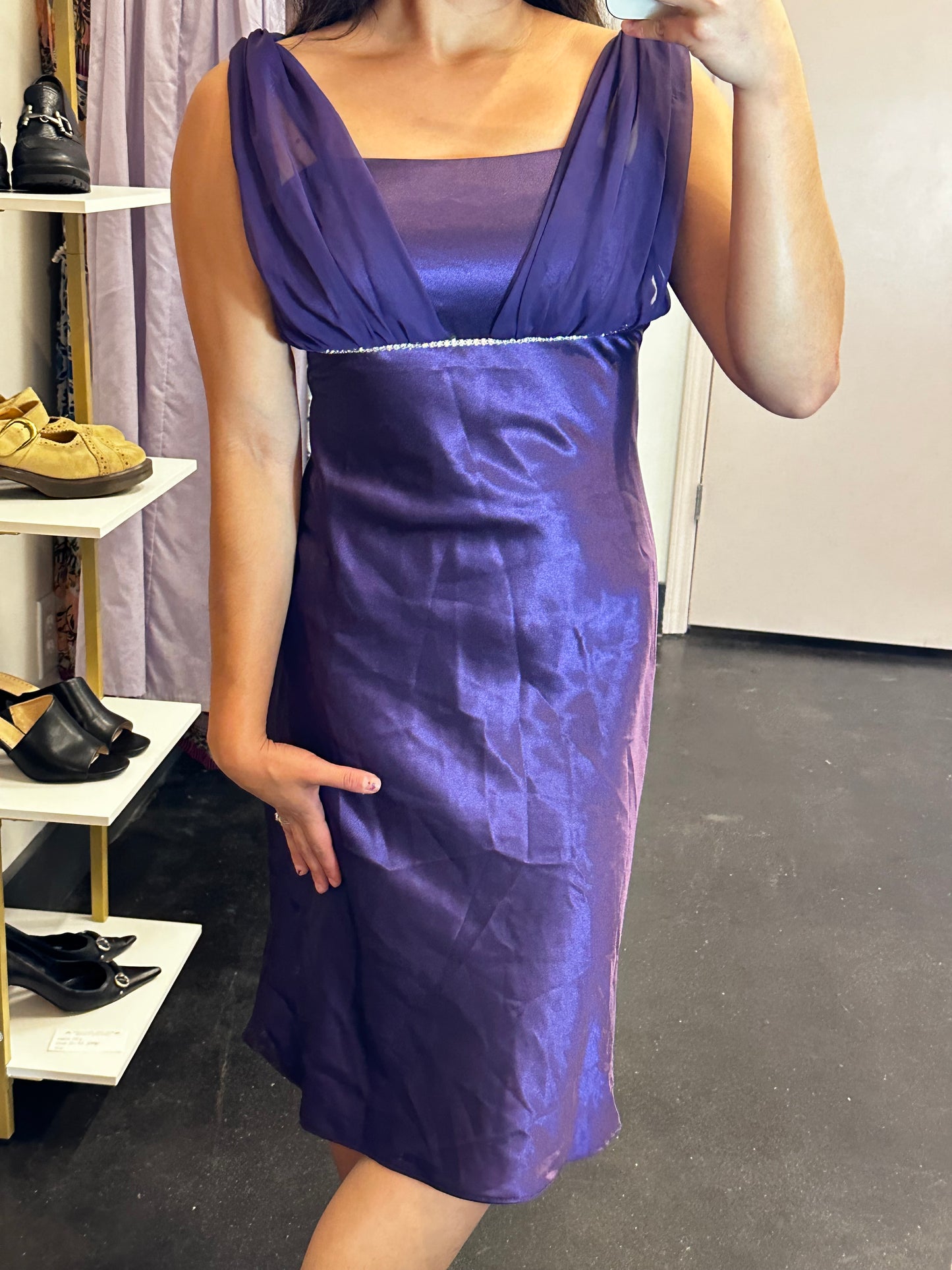 Y2K Fiesta Purple Satin Midi Dress (S)