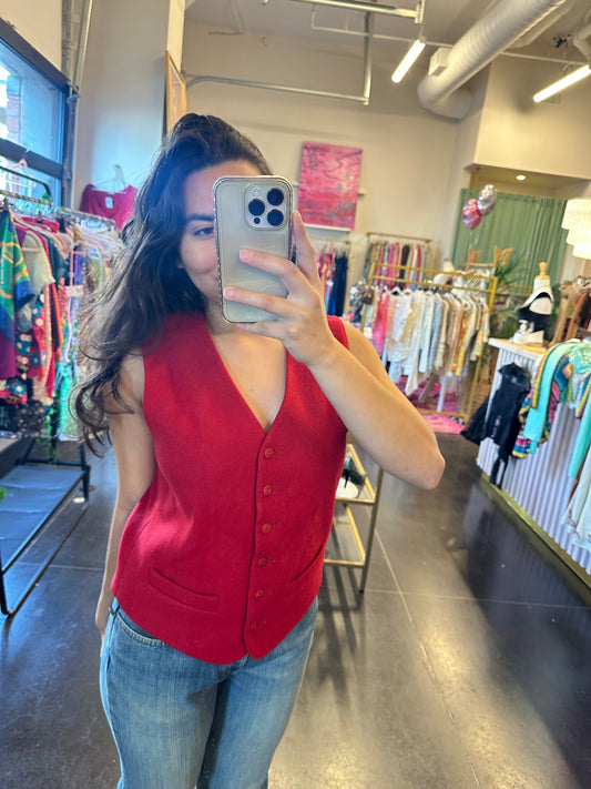 90s L.L. Bean Red Wool Vest (S)