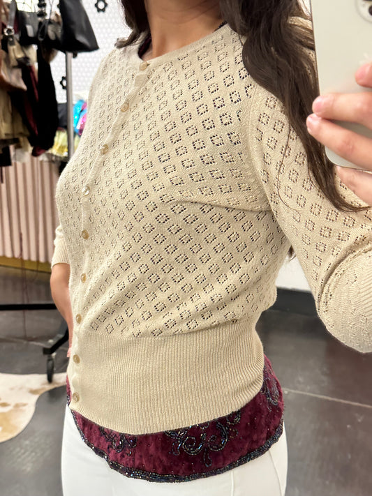 Outlander Tan Crochet Cardigan (M)